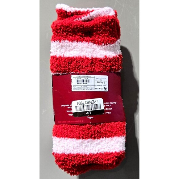 Wondershop Black Santa & Christmas Stripe 2 Fuzzy Socks Pair -- Shoe Size 6-9 - Picture 2 of 5